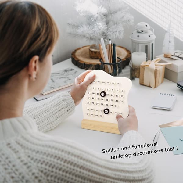 Retro Skrivbordskalender, Skrivbordsställ i Trä, Evighetskalender, Montessori Kalender, Datumplanerare, Månad Vecka Datum (Vit)