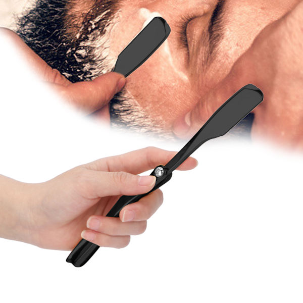 Professionell hopfällbar rakkniv för barberare, rakhyvel för män, rakhyvel med pläterad bladhållare, svart plätering
