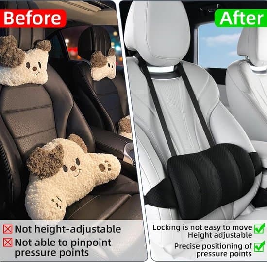 Back Cushion - Lumbar Support Cushion - Backrest Cushion - Lumbar Pillow - Height Adjustable - With Straps - Elastic Foam - Car - 40x19x8cm - Black