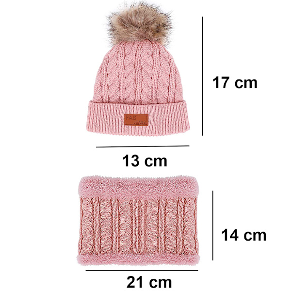 Barnmössa Handskar Halsduk Set för Flickor Pojkar, Vinter Varma Fleecefodrade beige