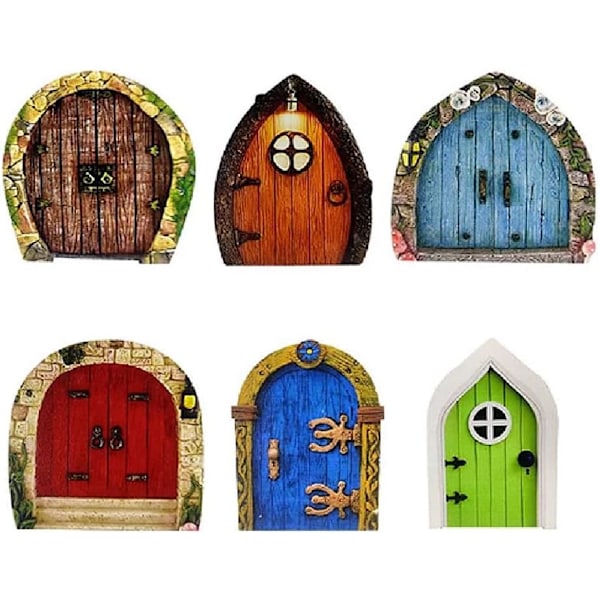 6 st Miniatyr Dörrar i Trä, Fe Dörrar, Mini Dörr Form Träbitar Fe Dörrar