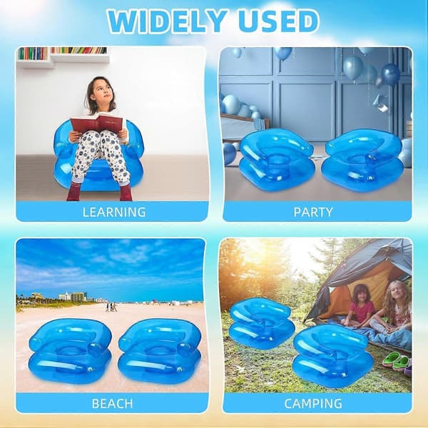 1-Pack Transparent Uppblåsbar Soffa, Portabel PVC Vattenleksoffa, Barnleksakssäte, Blå