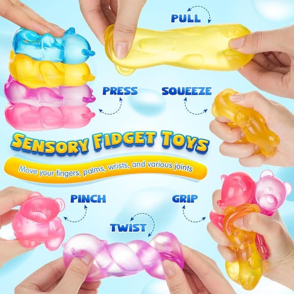 4-pak Gummy Bear Squishy Legetøj Gummy Bears Stressklemmelegetøj Søde Sensoriske Stressbolde til Angstlindring Autisme ADHD Kontor Mental Sundhed Gaver
