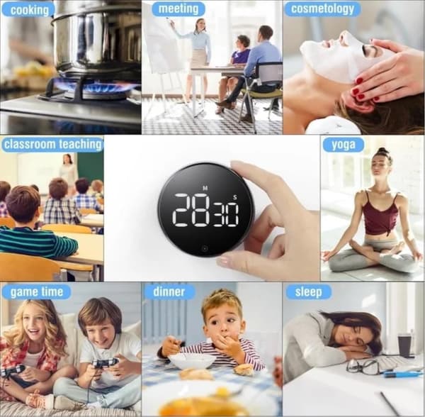 Magnetisk digital køkkentimer - Stor digital køkkentimer med LED-nedtællingsdisplay (sølv)