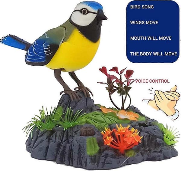 Singing Chirping Bird Toy with Motion Sensor, Electronic Talking Parrot, Realistic Sounds, Yellow for Kids