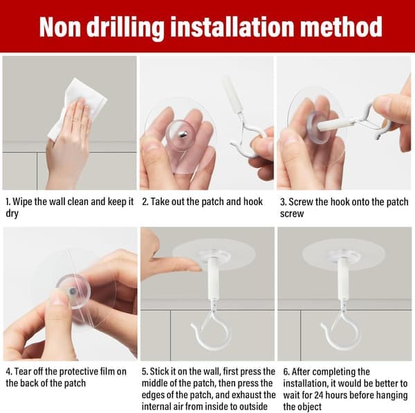 Self-adhesive ceiling hooks, no nails needed; suitable for hanging lamps, lanterns, etc.; pack of 4.