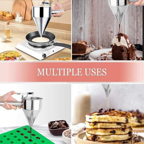 Piston Funnel with Stand - Stainless Steel Confectionery Funnel for Batter Dispensing and Bakery Use - Precise Cake Decorating Tool - Perfect