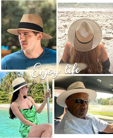 Solhatte til kvinder og mænd Justerbar Sommer Panama Fedora Bred Skygge Sammenfoldelig Pakbar Stråhat Strandhat