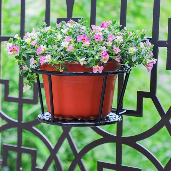 Smedejerns vægkurvstativ til blomsterkasser, metalhegn, montering - 3-pak sort