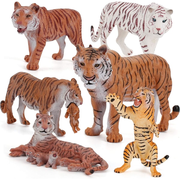 6 Tigerfigurer, Plastfigurer Zoo Djur, Tigrar Leksaksset, Påskägg Tårtdekorationer Jul Födelsedagspresent till Barn Småbarn