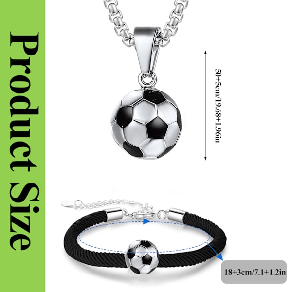 QttvbTna Fotboll Halsband i Rostfritt Stål och Fotbollsarmband, Fotbollshänge Halsband Silver och Fashion Fotboll Drip Armband för Fotboll