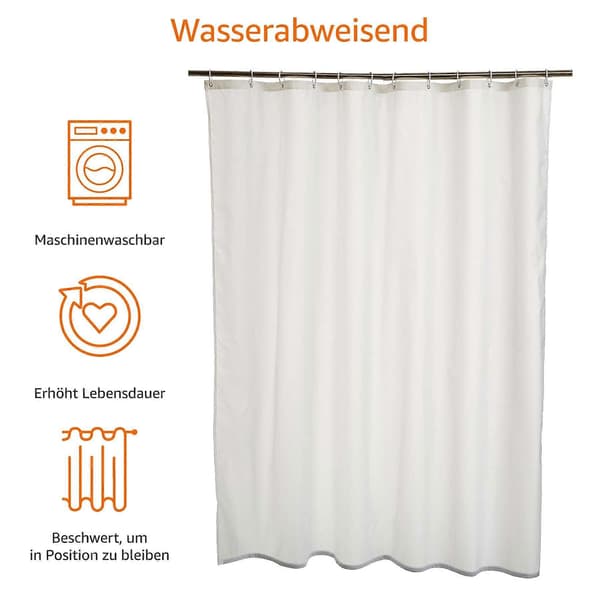 Duschdraperi 180 x 180 cm - vit, mögelresistent och vattenavvisande