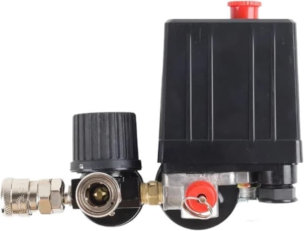 Luftkompressorpumpe Trykkontrollbryter 4 Port 220V Manifold Avlastningsregulator Kontrollventil med Måler