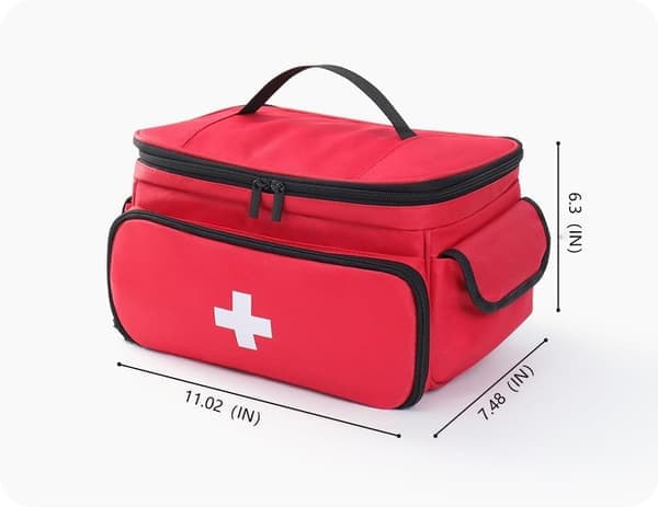 Large First Aid Bag Red Medical Storage Multi-Compartment PVC Interior Elastic Straps Emergency Kit Storage (Red)