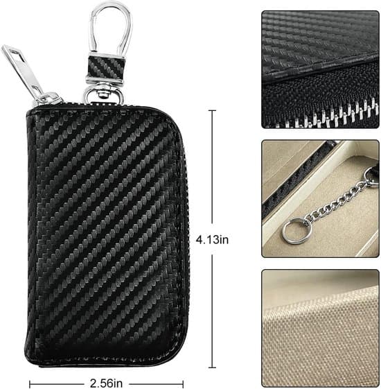 Car Key Holder with RFID Shielding - Shielding Box - Leather Car Key Holder - Black - 10.5 cm x 6.5 cm