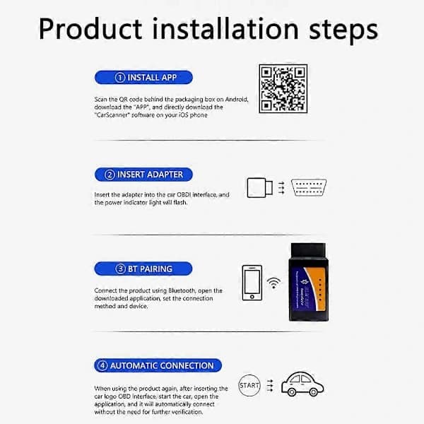 Bluetooth ELM327 OBD2 Skanner V1.5 - Bildiagnoseverktøy for Android/IOS, Les/Slett Koder, Sanntidsdata, Støtter Alle OBDII-protokoller