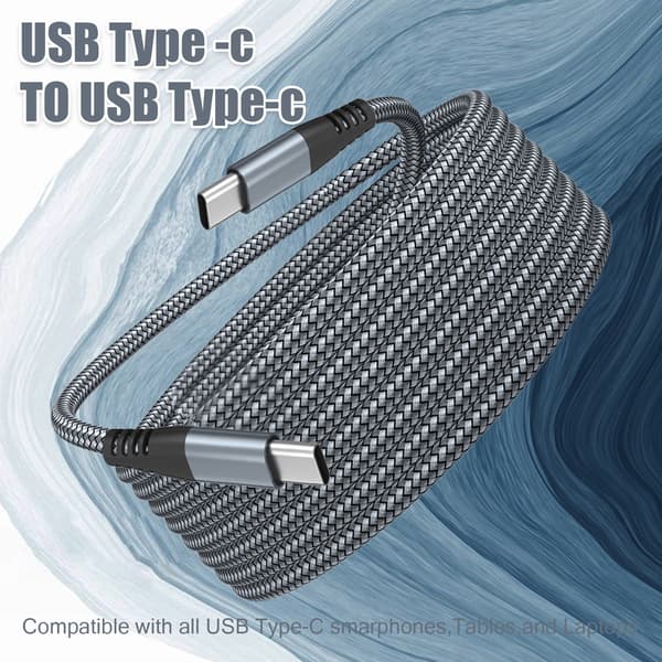 USB-C ladekabel 60 W hurtiglading, kompatibel med iPhone 15/Plus/Pro Max, Samsung Galaxy S24/S23/S22, Pixel 7 Pro Grå 3 m Grå Grey 3 m