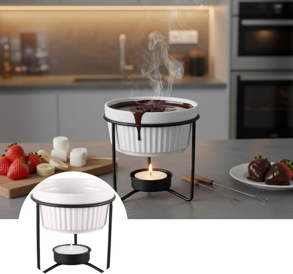 Keramisk tevarmer til smeltning af smør eller chokolade – fondue-stil design