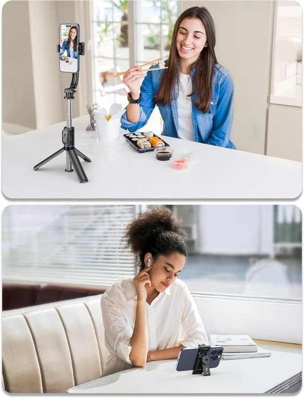 Selfie Stick/106cm Adjustable Tripod Mobile Stand with Bluetooth Remote Control, Detachable Clip, 360° Rotating Stand