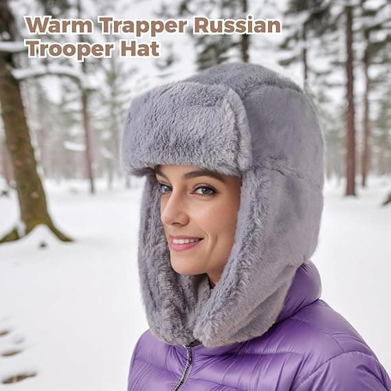 Behagelig vinterhat i ruskind til mænd og kvinder, trapperhat med øreklapper, vindtæt russisk Ushanka-hat, skihue til udendørs brug. Grå Grey