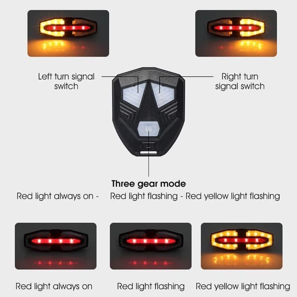 Wireless Remote Control Bicycle Taillight with Turn Signals - USB Rechargeable, Waterproof and Super Bright for Safe Night Cycling