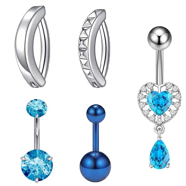 5 stk./sæt Mode Rustfrit Stål Zircon Navlepiercing Hjerte Mave A6