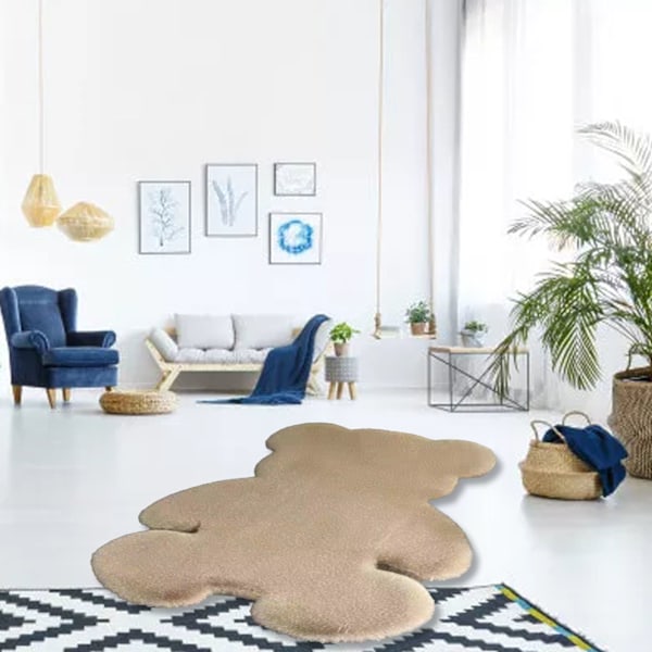 Söt sovrumsmatta Mjuk björnformad lurvig golvmatta för barn tonårsflickor rum vardagsrum Khaki 45x60