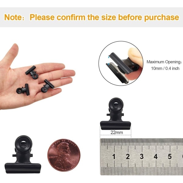 Galaxy 30-pack små gångjärnsklämmor, mini metallbindare pappersklämmor för foton (svart, 22 mm) svart