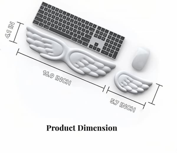 Angel Wing Wrist Rest Ergonomic Memory Foam Wrist Support for Computer Keyboard Mouse Set, Cute Gaming Keyboard Pad Hand Rest PU Leather Surface