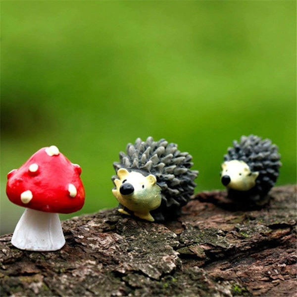 Miniatyr igelkottar och svampar i harts, miniatyrfigurer trädgårdsaccessoarer, hartsdjurfigurer för älvträdgård, mikrolandskapsdekor