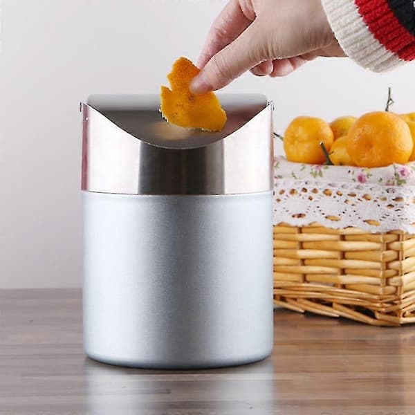 Mini Stainless Steel Trash Can with Removable Swing Lid, 1.5 L Capacity, Tabletop Model
