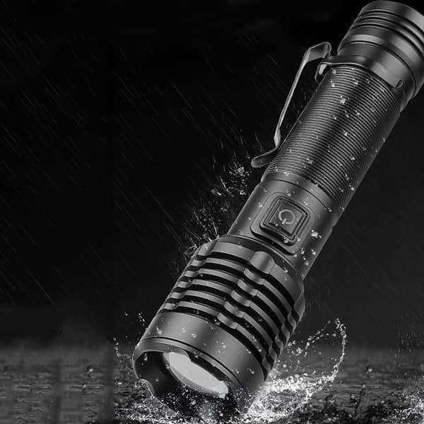 Rechargeable LED Flashlight USB Charged Battery Powered Portable Torch for Home Security IPX4 Water Resistant Bright Black