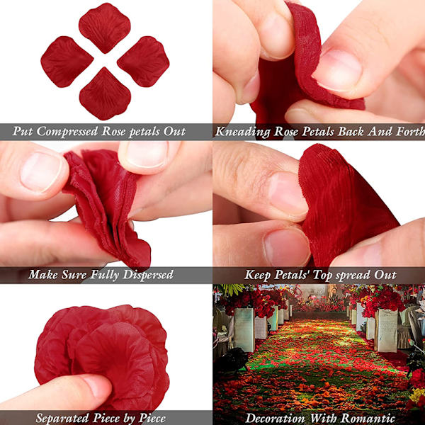 1200 stj konstgjorda rosenblad, blomsterblad i non-woven för romantisk, bröllop, fest, alla hjärtans dag dekoration