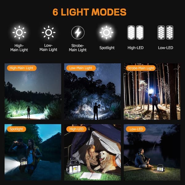 Solar Powered Handheld Flashlight 1000 Lumens Solar or USB Rechargeable Waterproof and Portable.