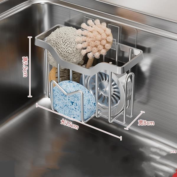 Stainless Steel Dish Brush Holder - Wall Mounted Organizer for Sponges and Kitchen Utensils Silver