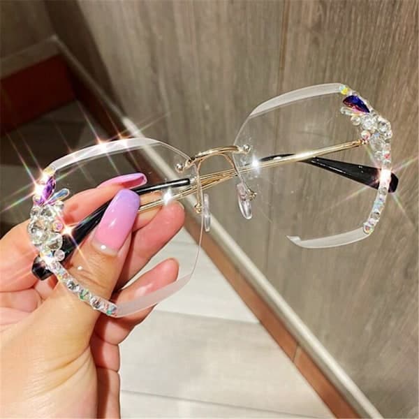 Rhinestone solbriller uden kant, gradient lilla