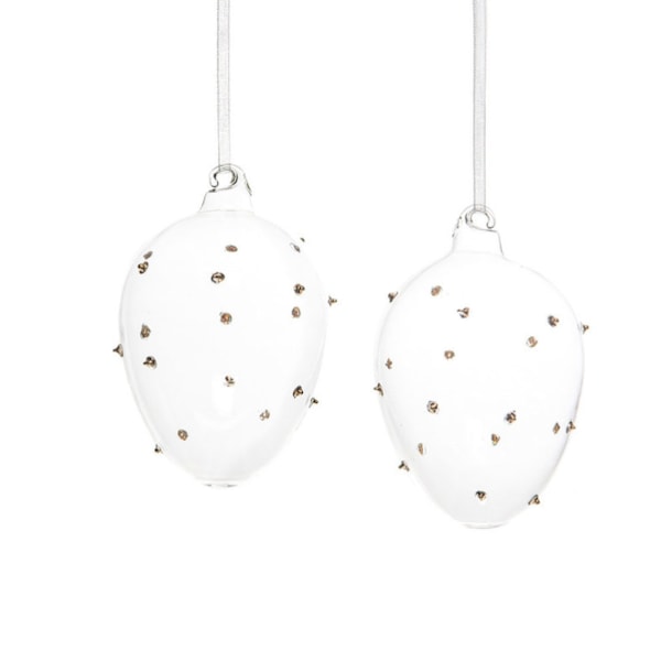 2st hängande glasägg med krok gold