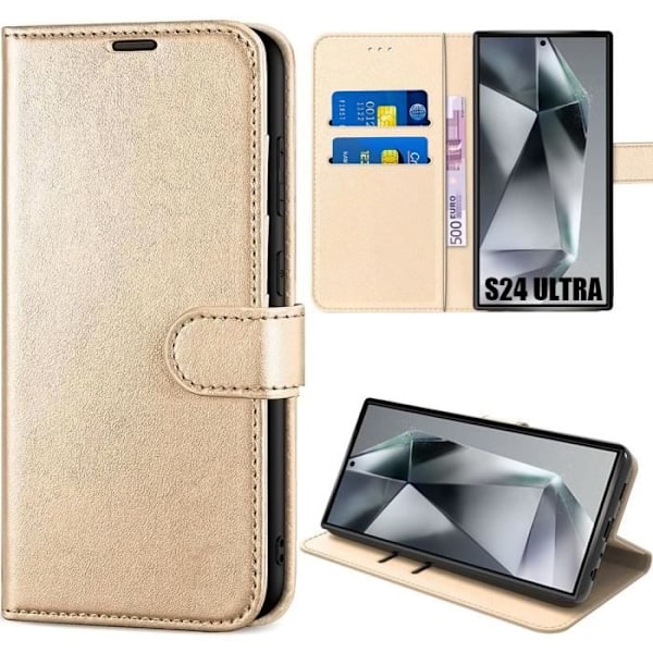 Fodral till Samsung Galaxy S24 Ultra, Anti-Scratch Stötsäkert mjukt syntetiskt läder - Guld