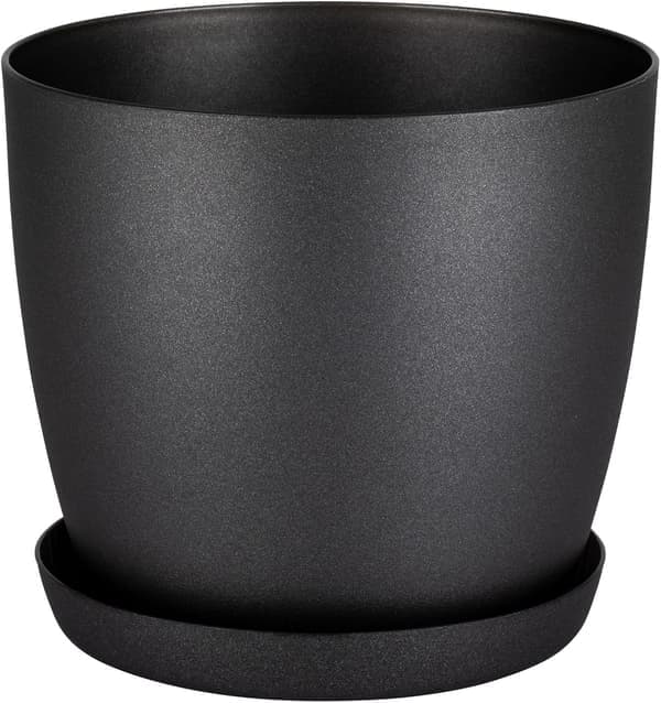 Hvide havepynt hvide potter med underskåle - Udendørs potter med mat finish og plantebakke - Potter med underskåle Sort