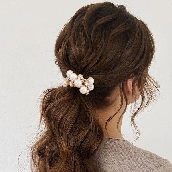 (3-pack) Pärlhårband Svart Hårband Elastiska Kristallhår Scrunchies Pärlhår Tillbehör för Kvinnor och F