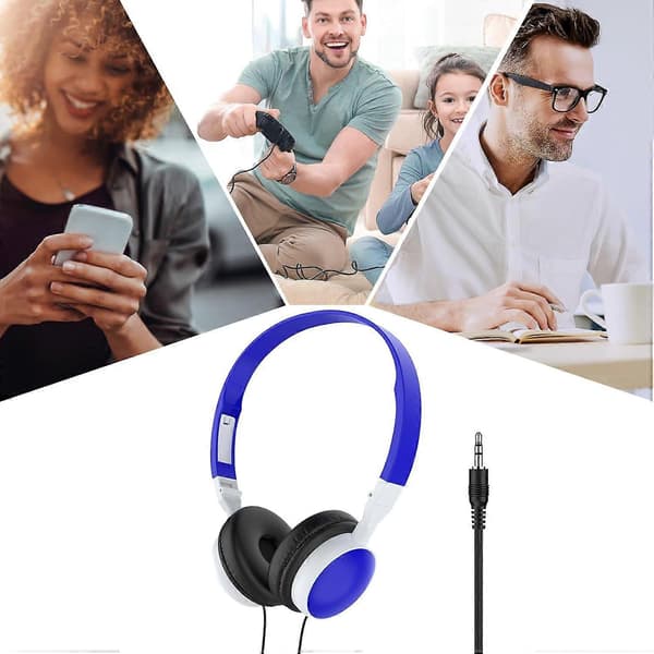 Kablet Over-Ear Datamaskinheadset med Støyreduserende Puter, Sammenleggbar Design for PC og Nettbrett, Mørkeblå