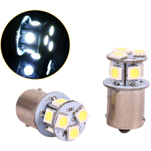 2 stk. BA15S R5W 1156 5050 8SMD Hvide LED Bremselyspærer til Bil