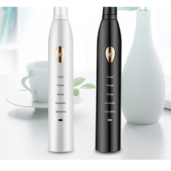 Elektrisk tandborste set, 5 lägen 2 minuters smart timer för djup tand rengöring, 2 stycken, USB laddning