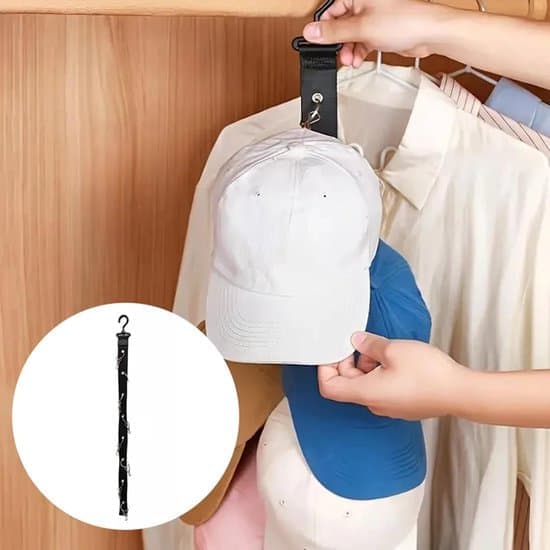 Cap Wall Hooks - Cap Organizer - Hat Rack - Cap Rack - Storage for Caps and Hats - Cap Organizer - 8 Clips - Black