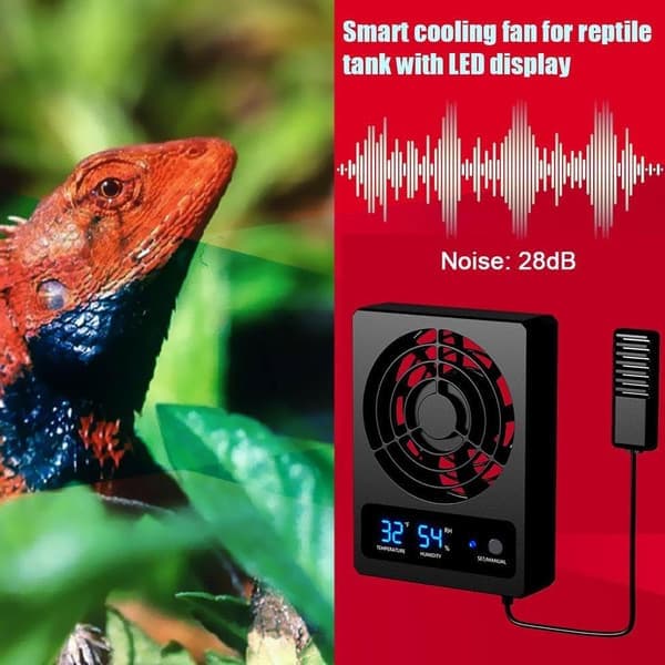 Smart køleventilator til krybdyrtank med LED-display, stærk vind, ventilationsventilator, støjsvag køleventilator (grader Celsius)