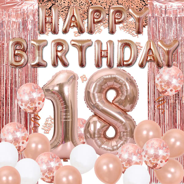 18 års bursdagsdekorasjon i roségull, gratulerer med dagen-banner, han