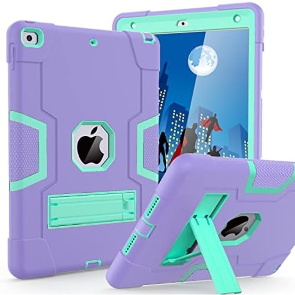 Cantis- case för ipad 9:e generationen/iPad 8:e generationen/iPad 7:e generationen, tunt, kraftigt stötsäkert, robust case med inbyggt Purple+Teal Purple+Teal