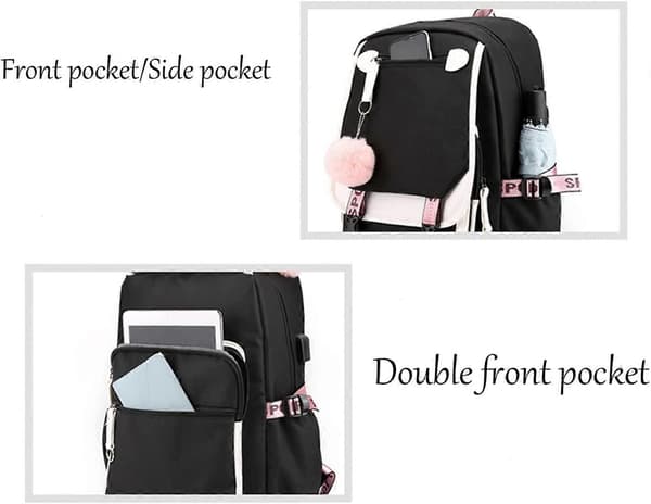 Tyttöjen USB-latausreppu 30L Musta