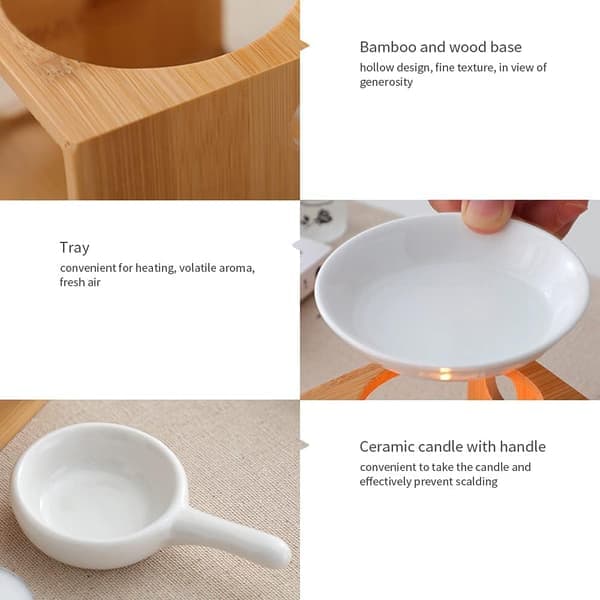 Eterisk oljebrenner i tre, aromaterapioljevarmerdiffuser, voksvarmer med telysholder for hjemmebursdagsbryllupsdekorasjon