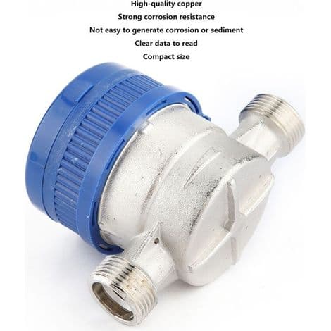 Copper Mechanical Water Meter 1.5 m³/h – Temperature Range 0-40 °C – Compatible with 15mm Pipes – 1/2 Inch Flow Meter